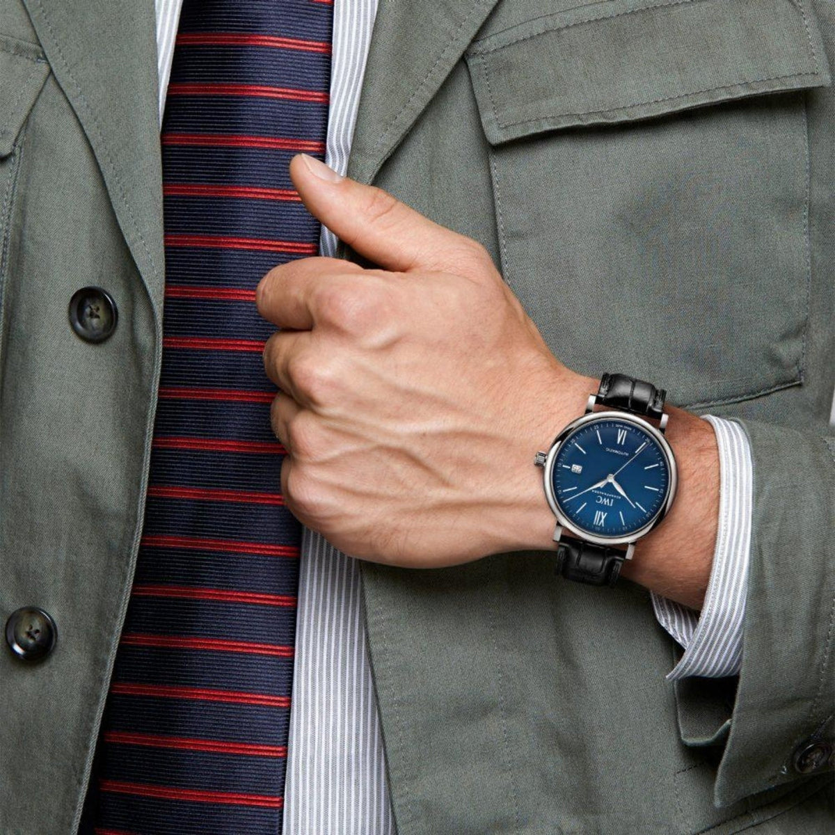 Shop Authentic IWC Portofino '150 Years Edition' Automatic Blue Dial Black Leather Strap Watch for Men - IW356518 - Luxxuri