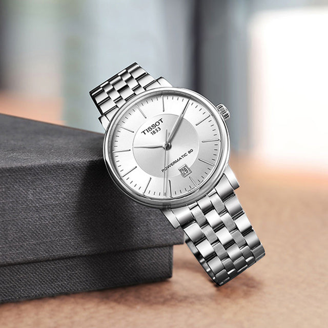 Shop Authentic Tissot T Classic Carson Premium Powermatic 80 White Dial Silver Steel Strap Watch For Men - T122.407.11.031.00 - Luxxuri