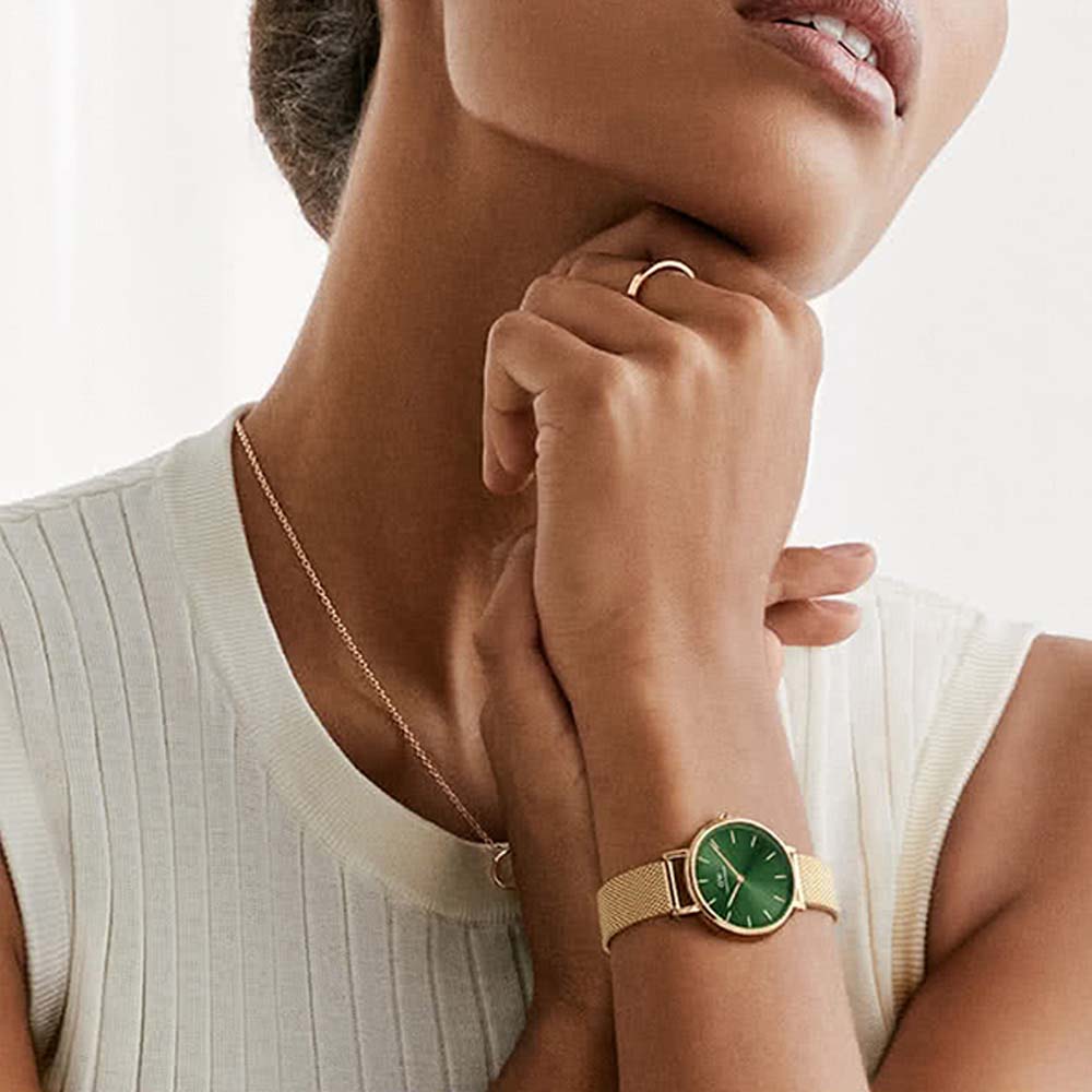 Shop Authentic Daniel Wellington Petite Emerald Green Dial Gold Mesh Strap Watch For Women - DW00100480 - Luxxuri