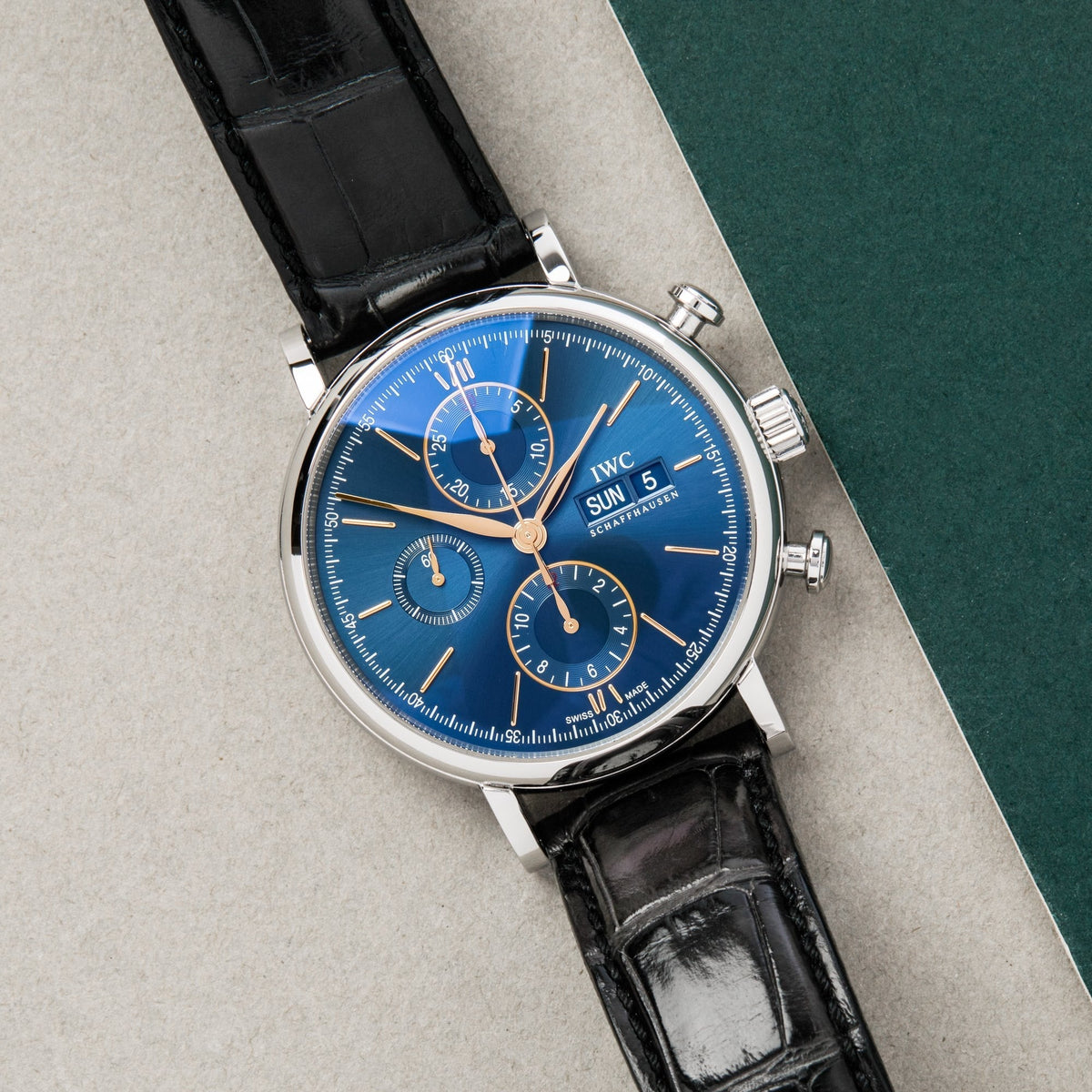 Shop Authentic IWC Portofino Chronograph Blue Dial Black Leather Strap Watch for Men - IW391036 - Luxxuri