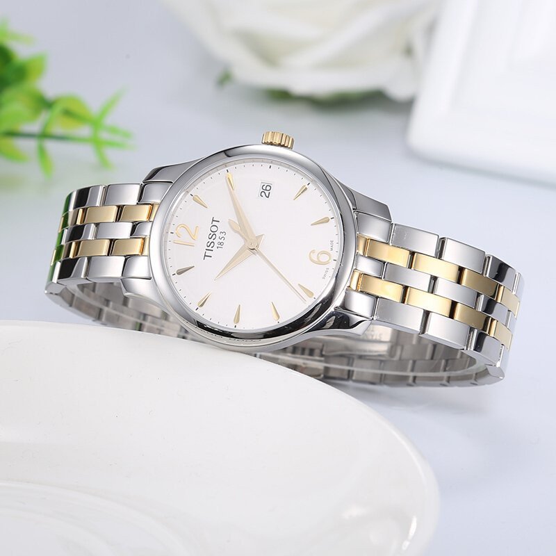 Shop Authentic Tissot T Classic Tradition White Dial Two Tone Mesh Bracelet Watch for Women - T063.210.22.037.00 - Luxxuri