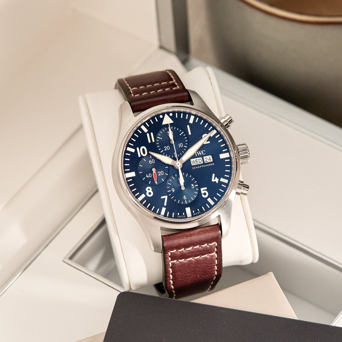 Shop Authentic IWC Pilot’s Watch Chronograph Edition “Le Petit Prince” Blue Dial Brown Leather Strap Watch for Men - IW377714 - Luxxuri