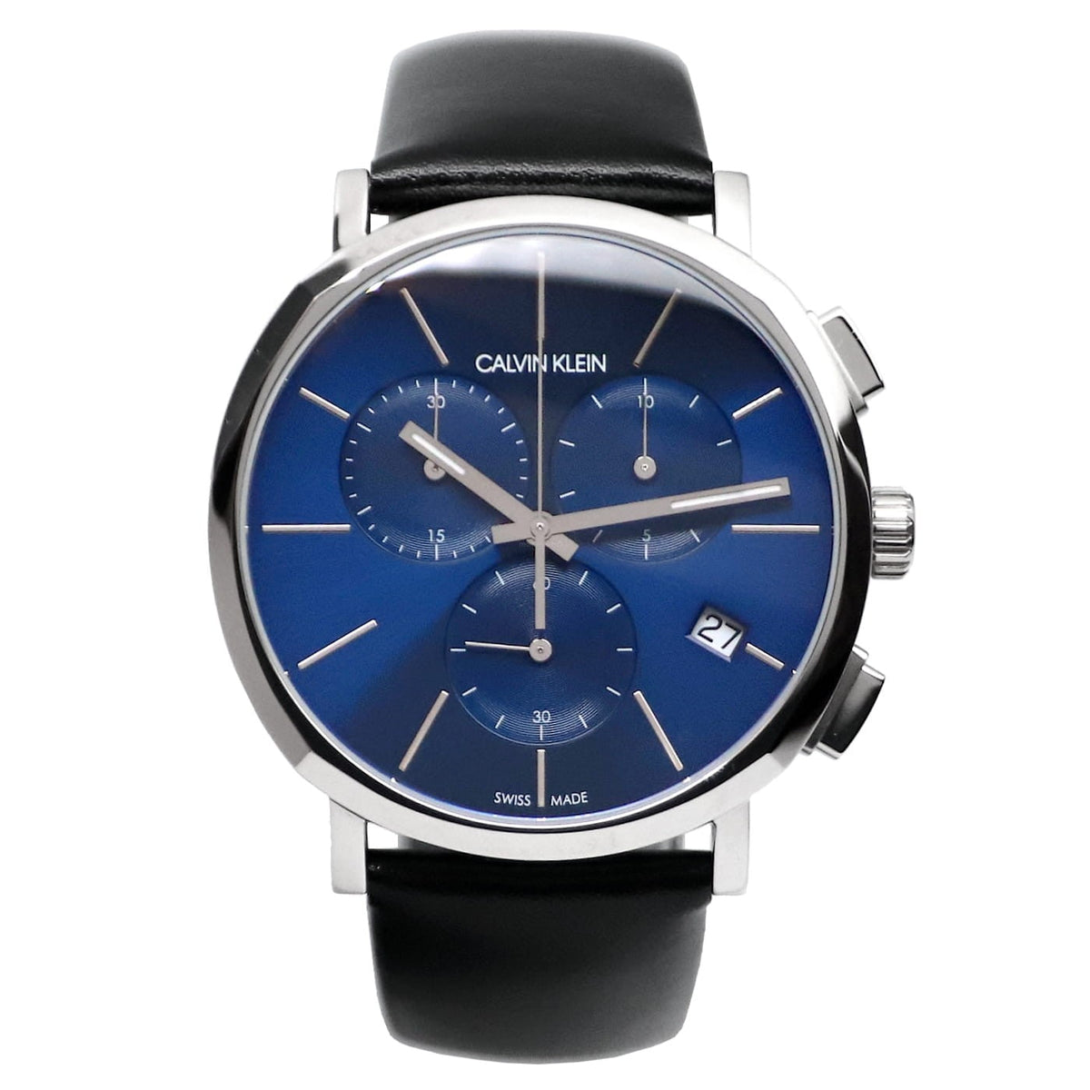 Shop Authentic Calvin Klein Chronograph Blue Dial Black Leather Strap Watch for Men - K8Q371CN - Luxxuri