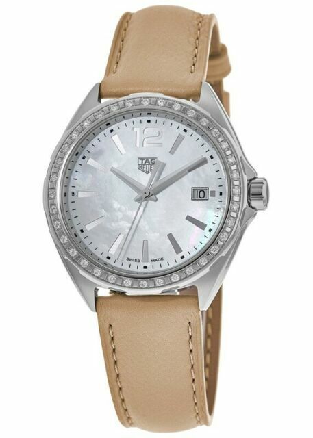 Shop Authentic Tag Heuer Formula 1 Quartz Diamonds Mother of Pearl Dial Beige Leather Strap Watch for Women - WBJ131A.FC8254 - Luxxuri