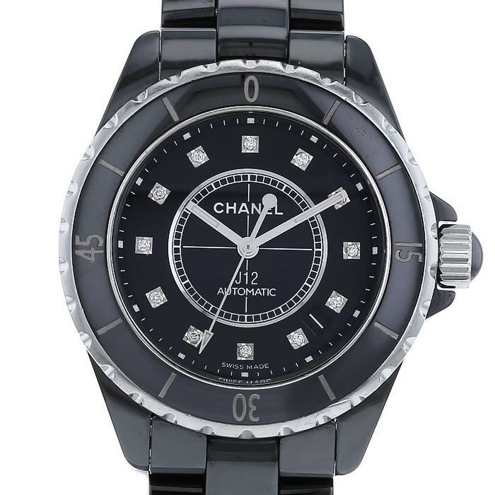 Shop Authentic Chanel J12 Diamonds Black Dial Black Steel Strap Watch for Women - J12 H2569 - Luxxuri