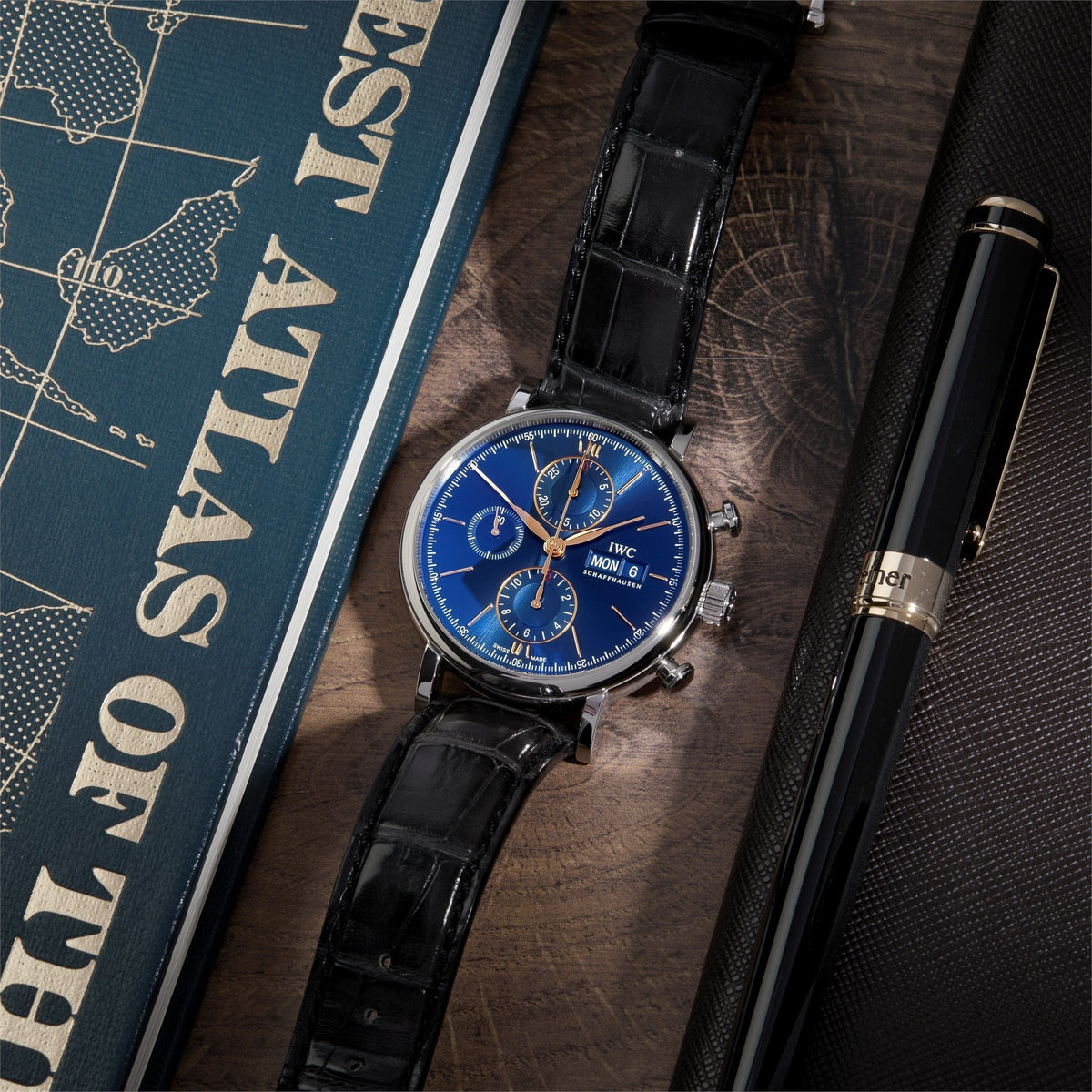 Shop Authentic IWC Portofino Chronograph Blue Dial Black Leather Strap Watch for Men - IW391036 - Luxxuri