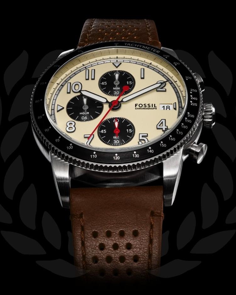 Shop Authentic Fossil Sport Tourer Chronograph White Dial Brown Leather Strap Watch for Men - FS6042 - Luxxuri