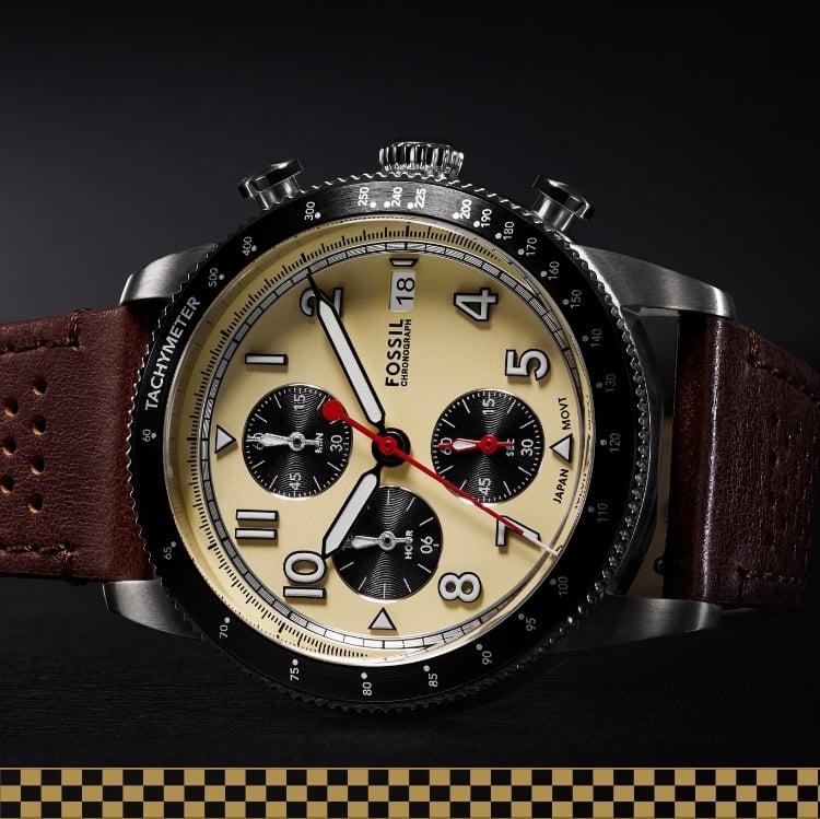 Shop Authentic Fossil Sport Tourer Chronograph White Dial Brown Leather Strap Watch for Men - FS6042 - Luxxuri