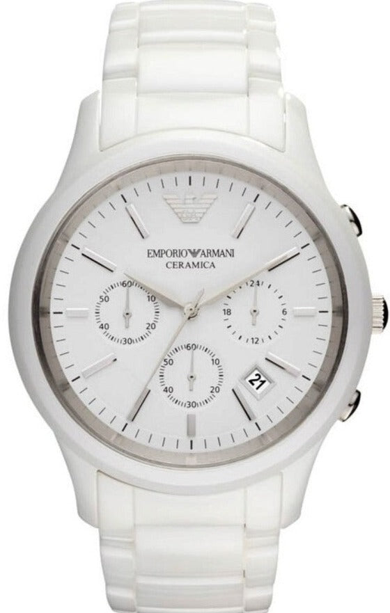 Shop Authentic Emporio Armani Ceramica Chronograph White Dial White Strap Watch For Men - AR1453 - Luxxuri