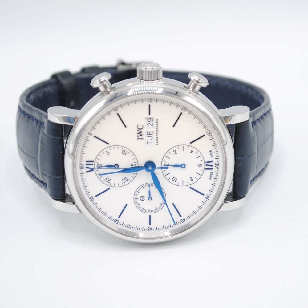 Shop Authentic IWC Portofino Chronograph White Dial Black Leather Strap Watch for Men - IW391024 - Luxxuri