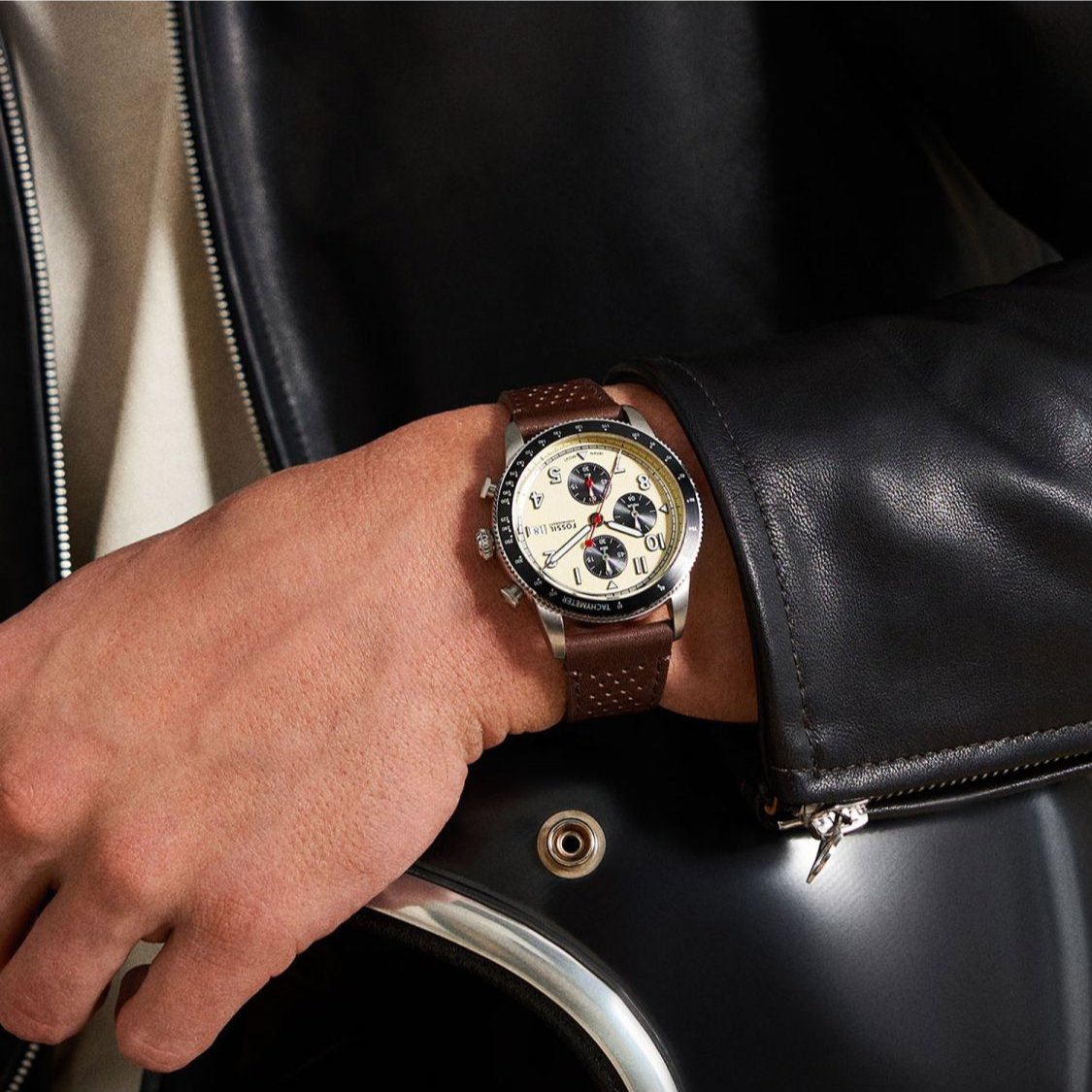 Shop Authentic Fossil Sport Tourer Chronograph White Dial Brown Leather Strap Watch for Men - FS6042 - Luxxuri