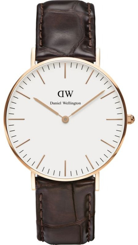 Shop Authentic Daniel Wellington Classic York White Dial Brown Leather Strap Watch For Women - DW00100038 - Luxxuri