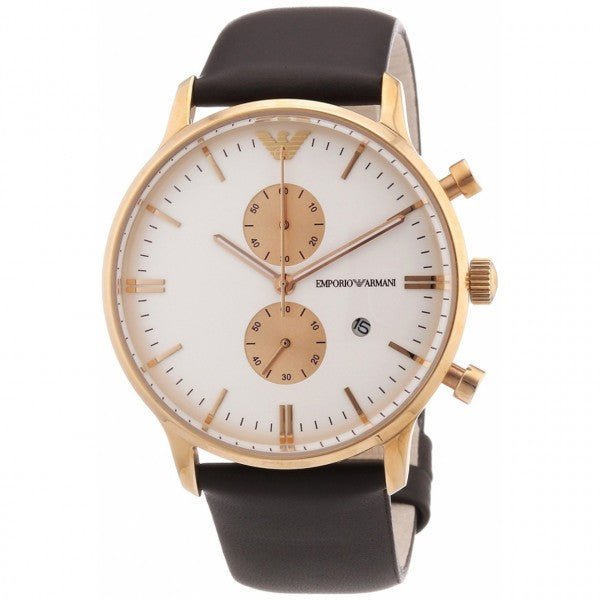 Shop Authentic Emporio Armani Gianni Classic Chronograph White Dial Brown Leather Strap Watch For Men - AR0398 - Luxxuri