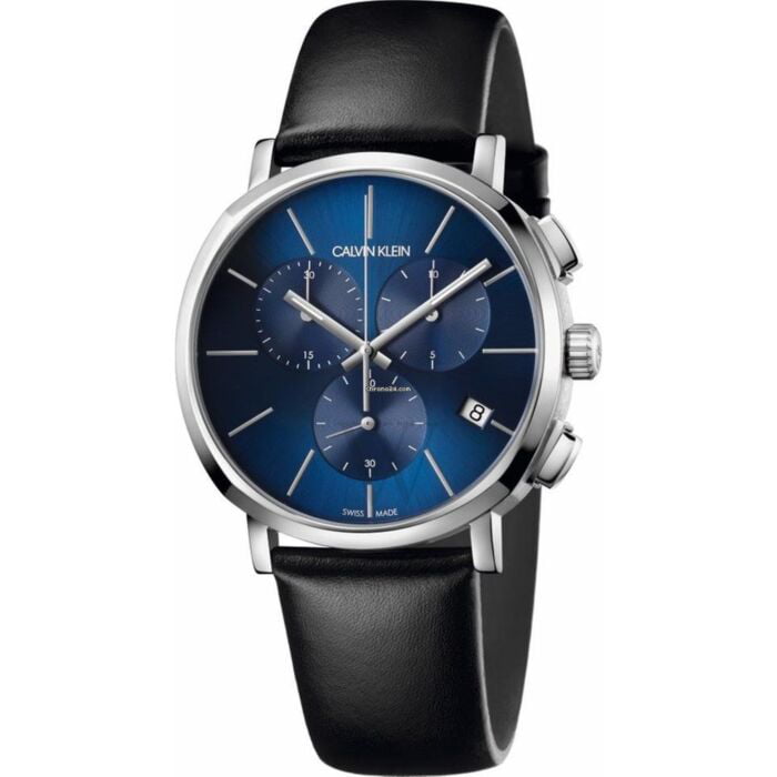 Shop Authentic Calvin Klein Chronograph Blue Dial Black Leather Strap Watch for Men - K8Q371CN - Luxxuri