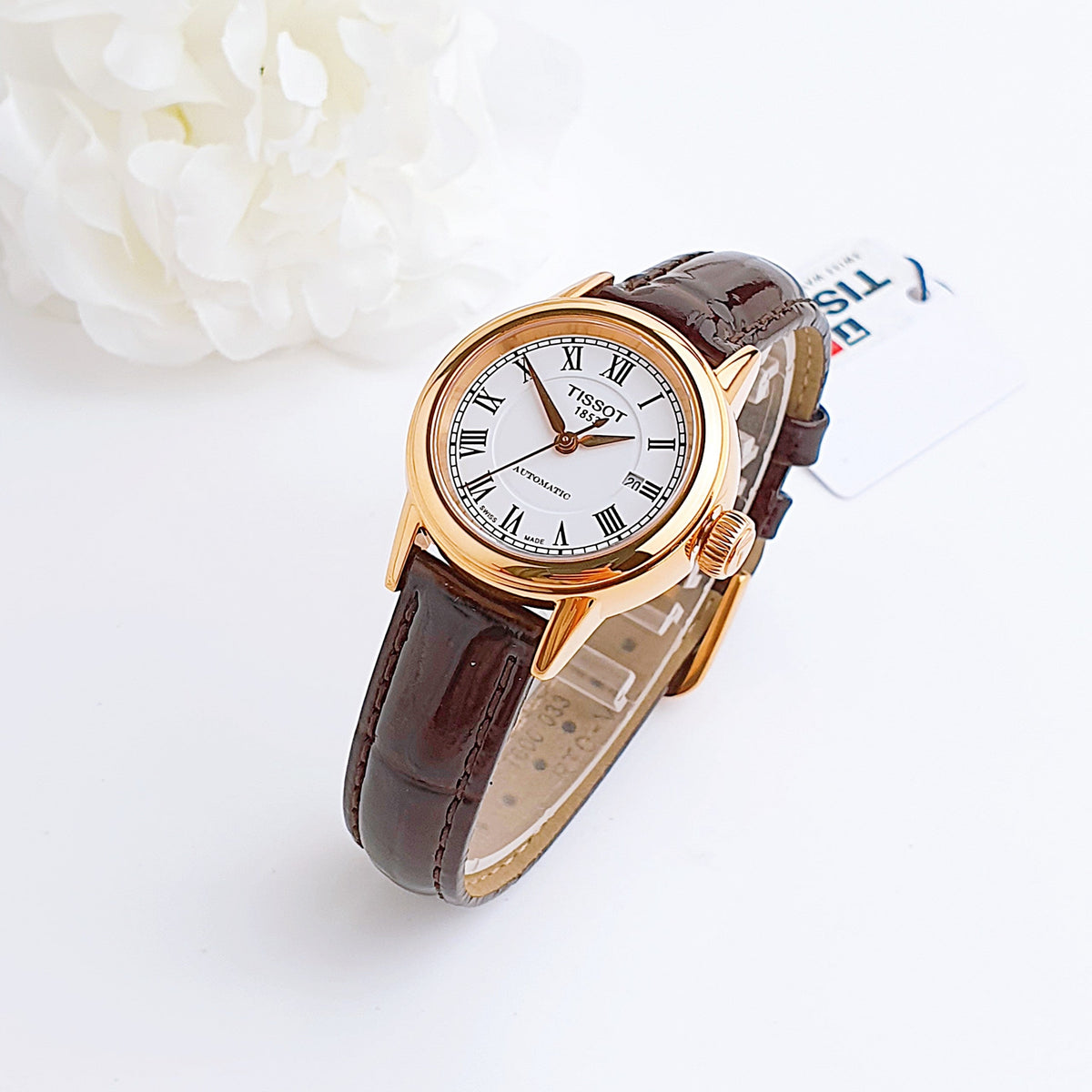 Shop Authentic Tissot T Classic Carson White Dial Brown Leather Strap Watch For Women - T085.207.36.013.00 - Luxxuri