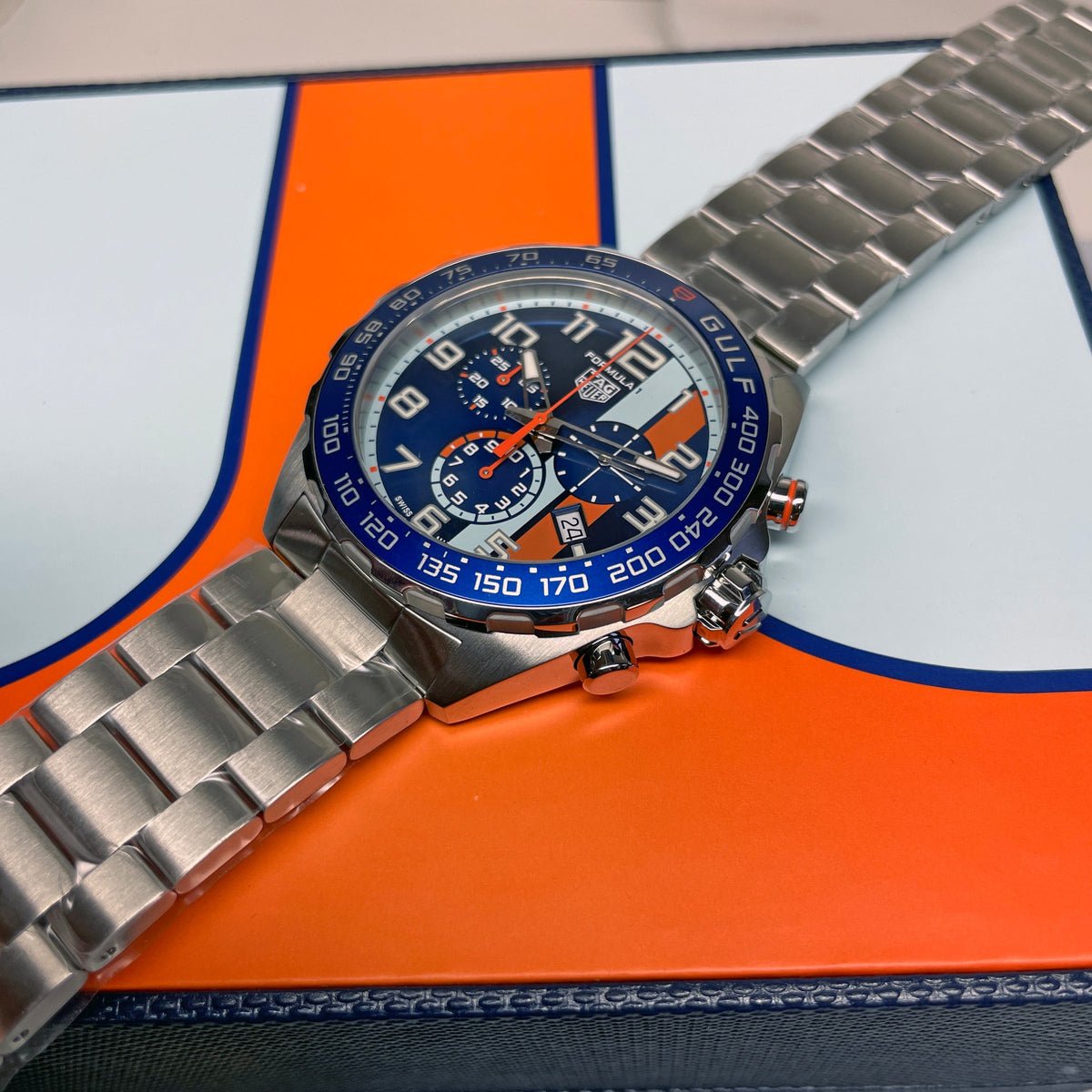 Shop Authentic Tag Heuer Formula 1 Gulf Edition Chronograph Blue Dial Silver Steel Strap Watch for Men - CAZ101AT.BA0842 - Luxxuri
