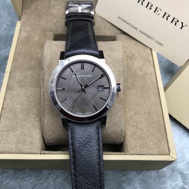 Shop Authentic Burberry The City Grey Dial Black Leather Strap Watch for Men - BU9030 - Luxxuri