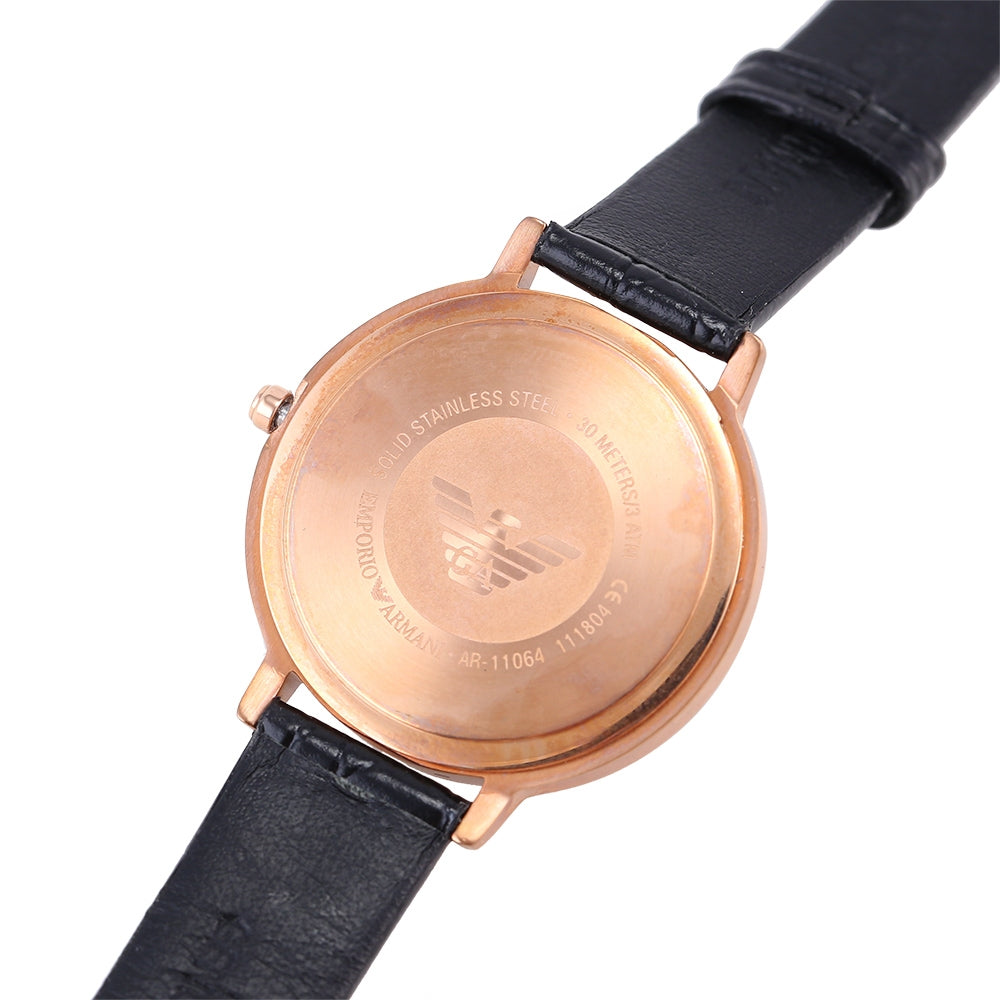 Shop Authentic Emporio Armani Kappa Quartz Black Dial Black Leather Strap Watch For Women - AR11064 - Luxxuri