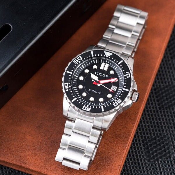 Shop Authentic Citizen Mechanical Black Dial Silver Steel Strap Watch For Men - NJ0120-81E - Luxxuri