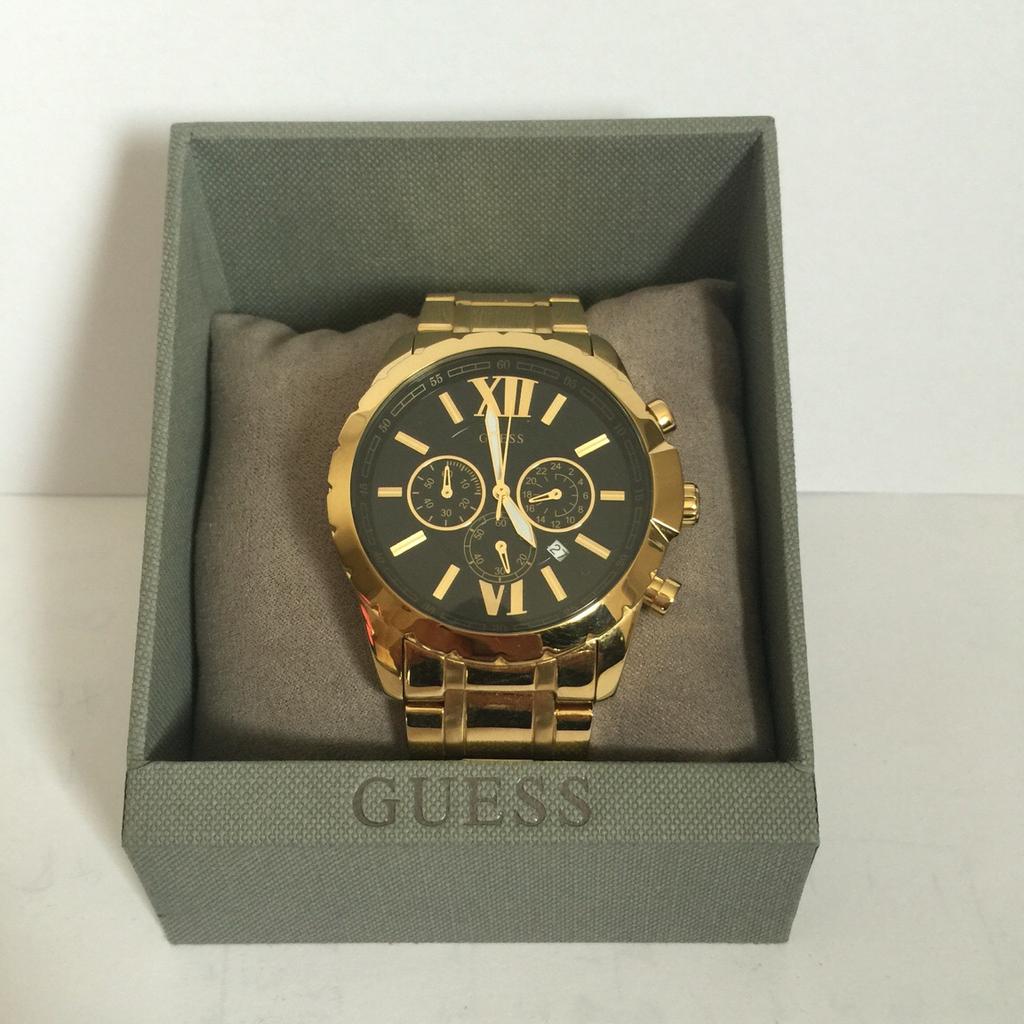 Shop Authentic Guess Optic Multifunction Black Dial Gold Steel Strap Watch for Men - W0193G1 - Luxxuri