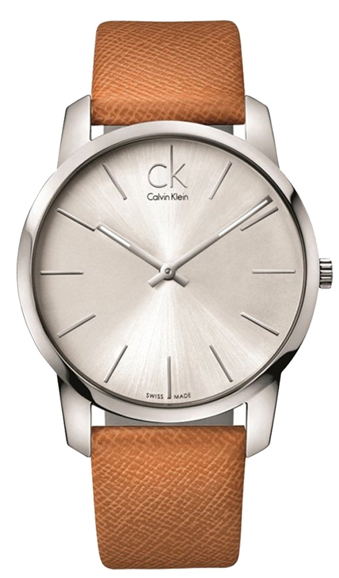 Shop Authentic Calvin Klein City Quartz White Dial Light Brown Leather Strap Watch For Men - K2G21138 - Luxxuri