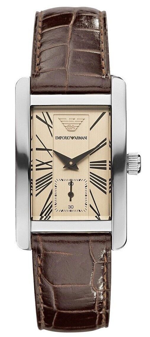 Shop Authentic Emporio Armani Classic Beige Dial Brown Leather Strap Watch For Men - AR0154 - Luxxuri