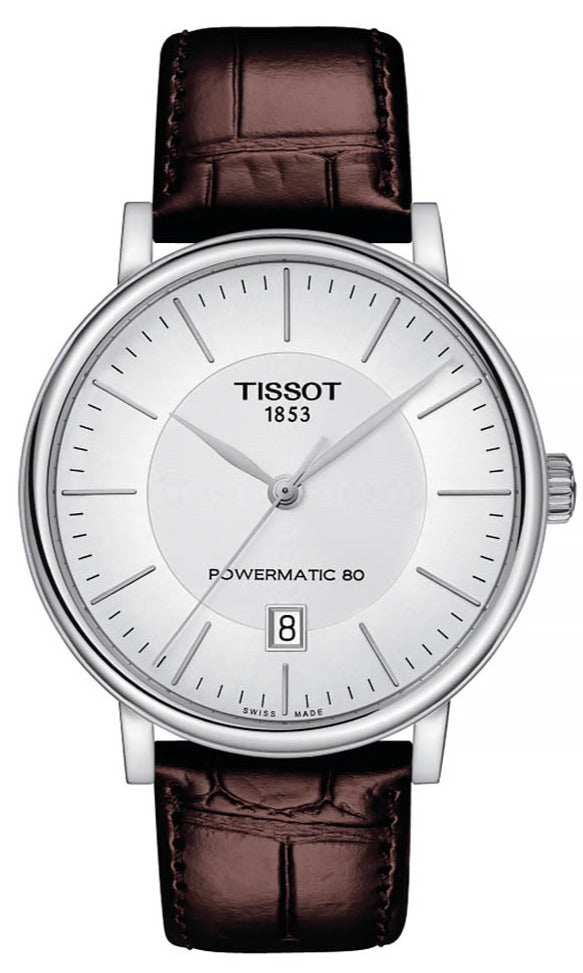 Shop Authentic Tissot T-Classic Powermatic 80 Silver Dial Brown Leather Strap Watch For Men - T122.407.16.031.00 - Luxxuri