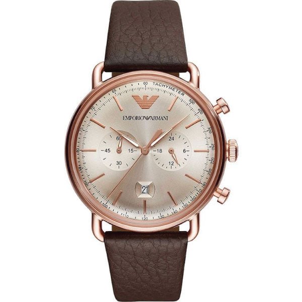 Shop Authentic Emporio Armani Aviator Grey Dial Brown Leather Strap Watch For Men - AR11106 - Luxxuri