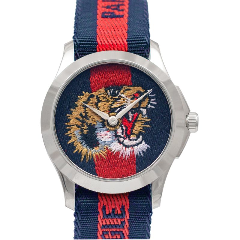 Gucci G Timless Le Marche Des Merveilles Blue & Red Dial Blue & Red Nylon Strap Unisex Watch - YA126495