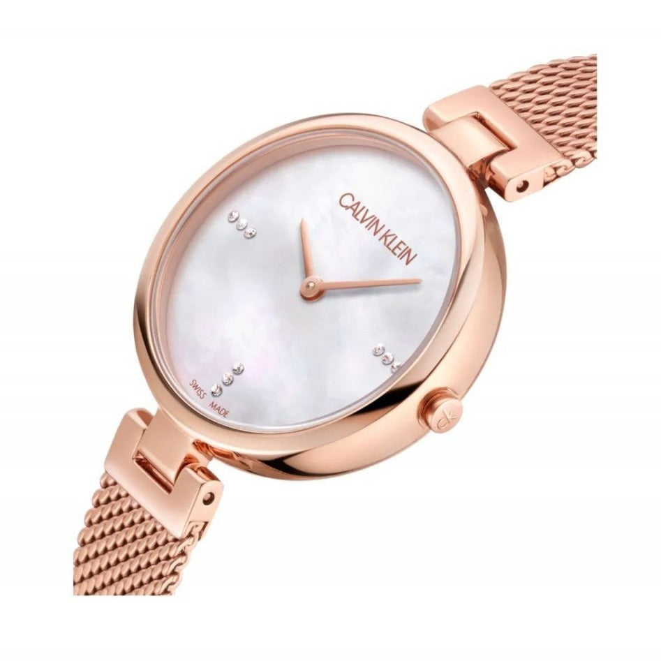 Shop Authentic Calvin Klein Authentic Mother of Pearl Dial Rose Gold Mesh Bracelet Watch for Women - K8G2362G - Luxxuri