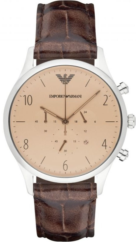 Shop Authentic Emporio Armani Classic Chronograph Cream Dial Brown Leather Strap Watch For Men - AR1878 - Luxxuri