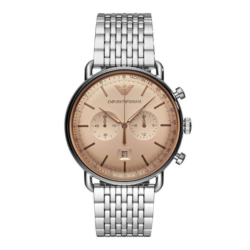 Shop Authentic Emporio Armani Aviator Chronograph Beige Dial Silver Steel Strap Watch For Men - AR11239 - Luxxuri