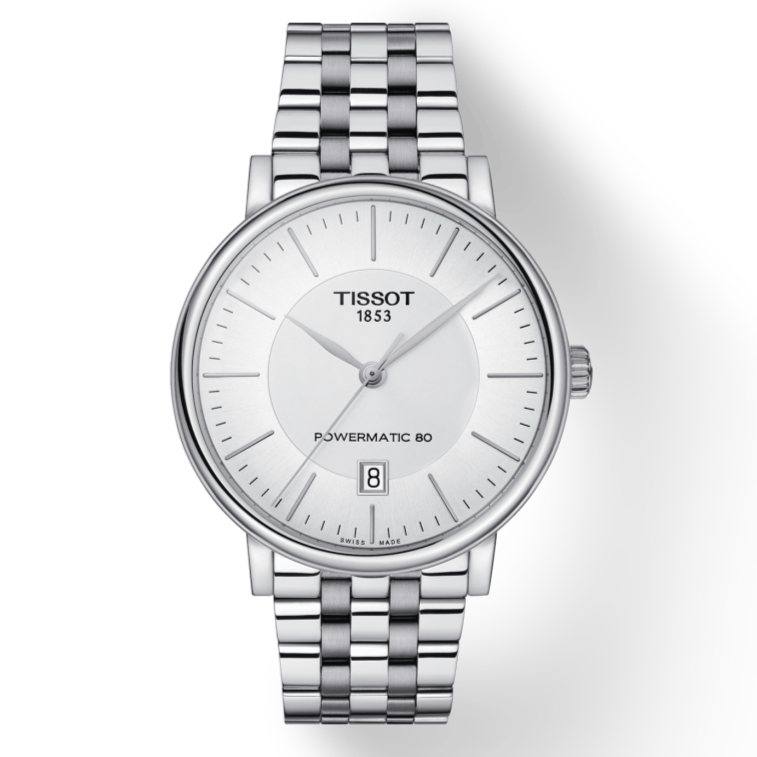 Shop Authentic Tissot T Classic Carson Premium Powermatic 80 White Dial Silver Steel Strap Watch For Men - T122.407.11.031.00 - Luxxuri