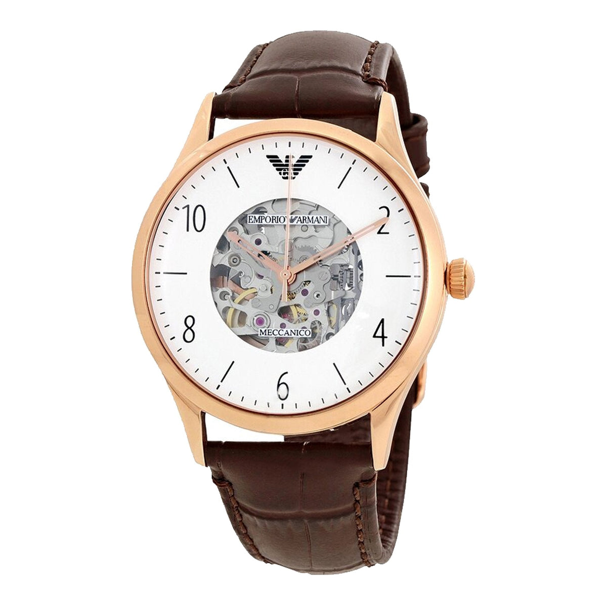 Shop Authentic Emporio Armani Meccanico White Dial Brown Leather Strap Watch For Men - AR1920 - Luxxuri
