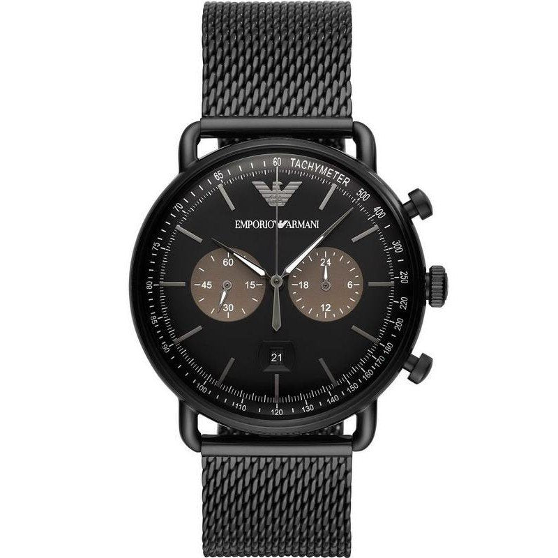 Shop Authentic Emporio Armani Aviator Black Dial Black Mesh Bracelet Watch For Men - AR11142 - Luxxuri