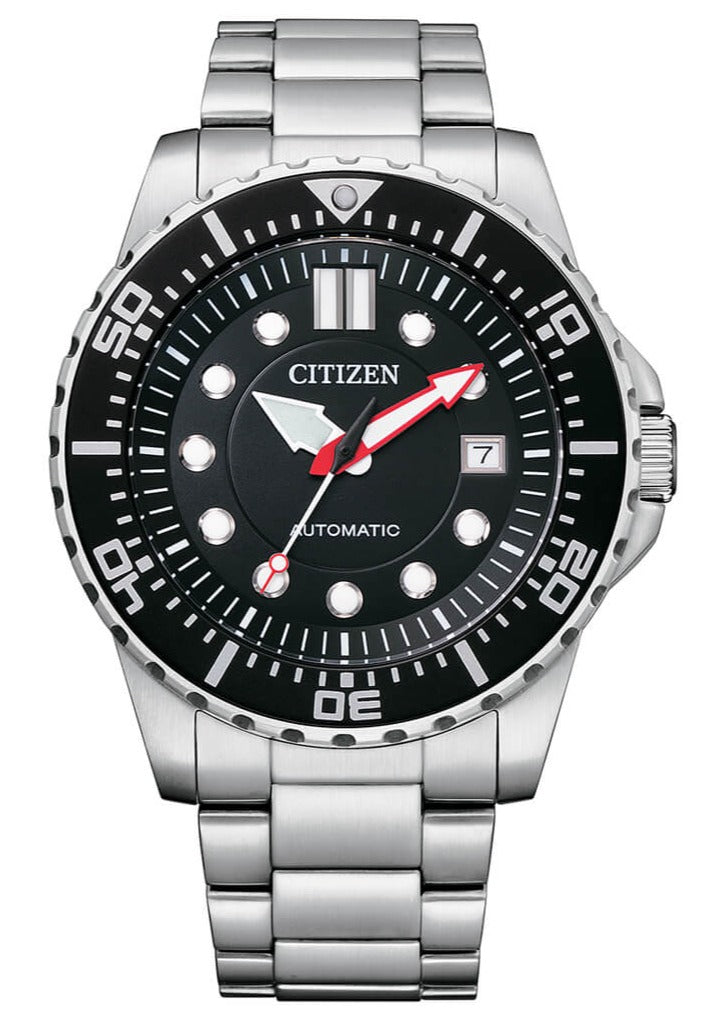 Shop Authentic Citizen Mechanical Black Dial Silver Steel Strap Watch For Men - NJ0120-81E - Luxxuri