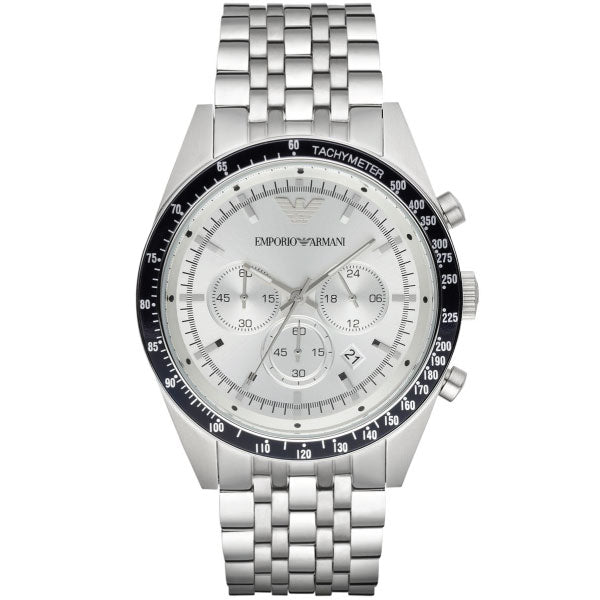 Shop Authentic Emporio Armani Sportivo Chronograph Silver Dial Silver Steel Strap Watch For Men - AR6073 - Luxxuri