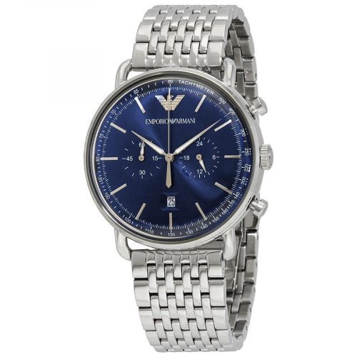 Shop Authentic Emporio Armani Aviator Chronograph Blue Dial Silver Steel Strap Watch For Men - AR11238 - Luxxuri