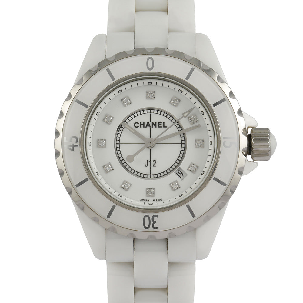 Shop Authentic Chanel J12 Diamonds Ceramic White Dial White Steel Strap Watch for Women - J12 H1628 - Luxxuri