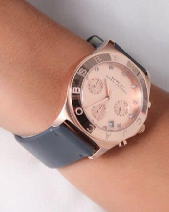 Shop Authentic Marc Jacobs Blade Chronograph Rose Gold Dial Black Leather Strap Watch for Women - MBM1188 - Luxxuri