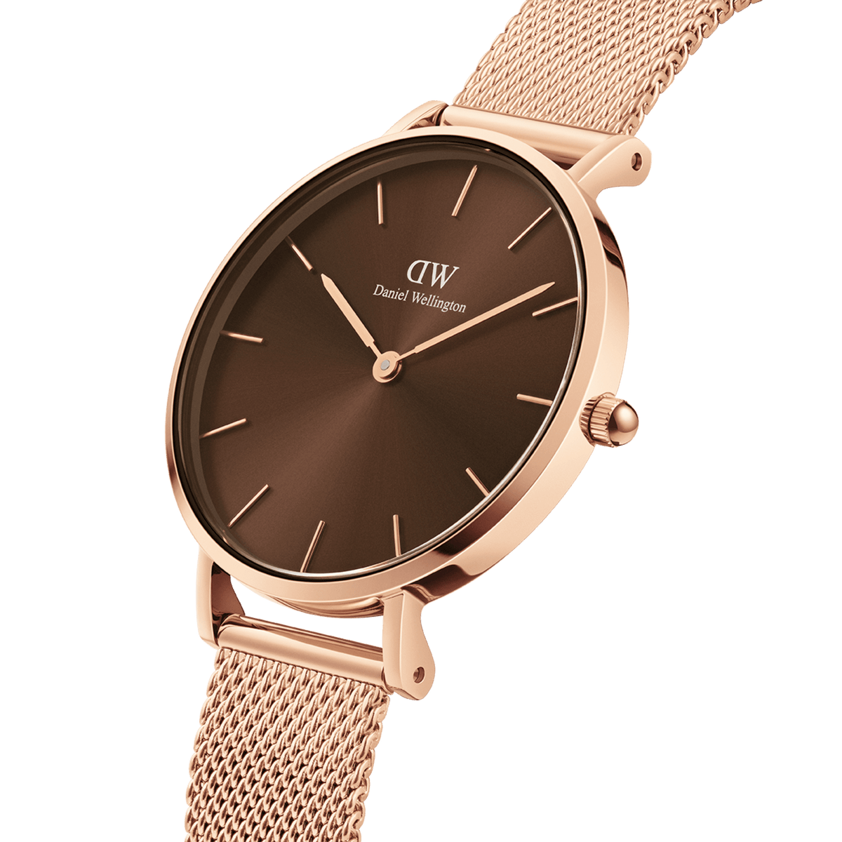 Shop Authentic Daniel Wellington Petite Amber Brown Dial Rose Gold Mesh Strap Watch for Women - DW00100478 - Luxxuri