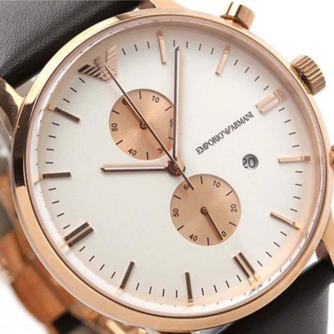 Shop Authentic Emporio Armani Gianni Classic Chronograph White Dial Brown Leather Strap Watch For Men - AR0398 - Luxxuri