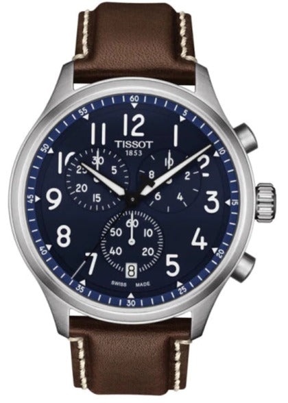Shop Authentic Tissot Chrono XL Vintage Blue Dial Brown Leather Strap Watch For Men - T116.617.16.042.00 - Luxxuri