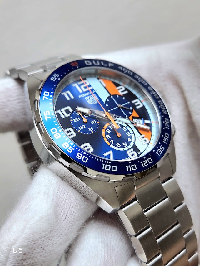 Shop Authentic Tag Heuer Formula 1 Gulf Edition Chronograph Blue Dial Silver Steel Strap Watch for Men - CAZ101AT.BA0842 - Luxxuri