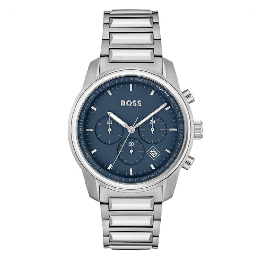 Hugo Boss Trace Chronograph Blue Dial Silver Steel Strap Watch For Men - 1514007