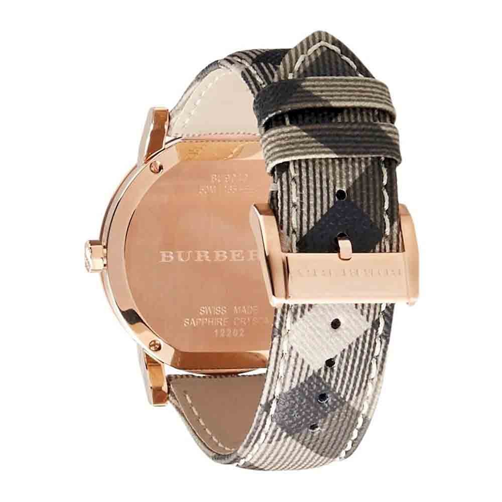 Shop Authentic Burberry The City Gold Dial Haymarket Brown Leather Strap Watch for Women - BU9219 - Luxxuri