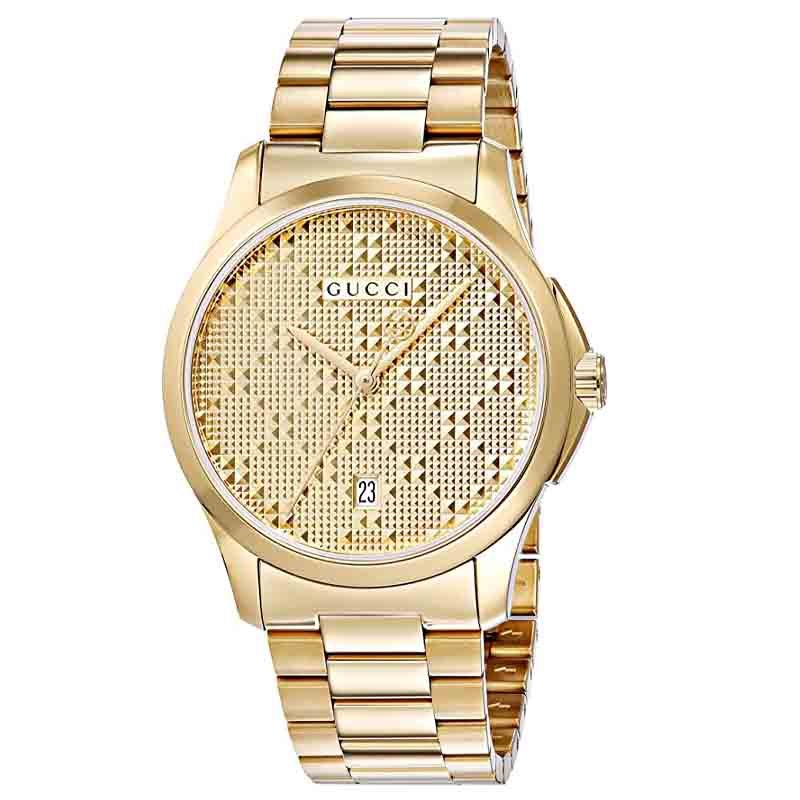 Shop Authentic Gucci G Timeless Gold Dial Gold Steel Strap Unisex Watch - YA126461 - Luxxuri