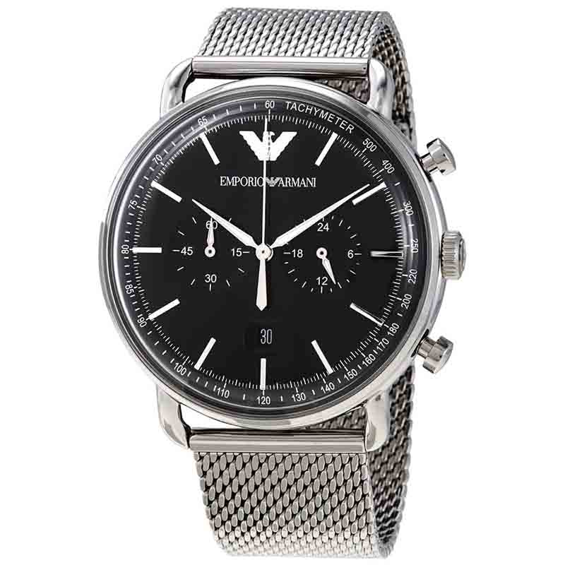 Shop Authentic Emporio Armani Chronograph Black Dial Silver Mesh Bracelet Watch For Men - AR11104 - Luxxuri