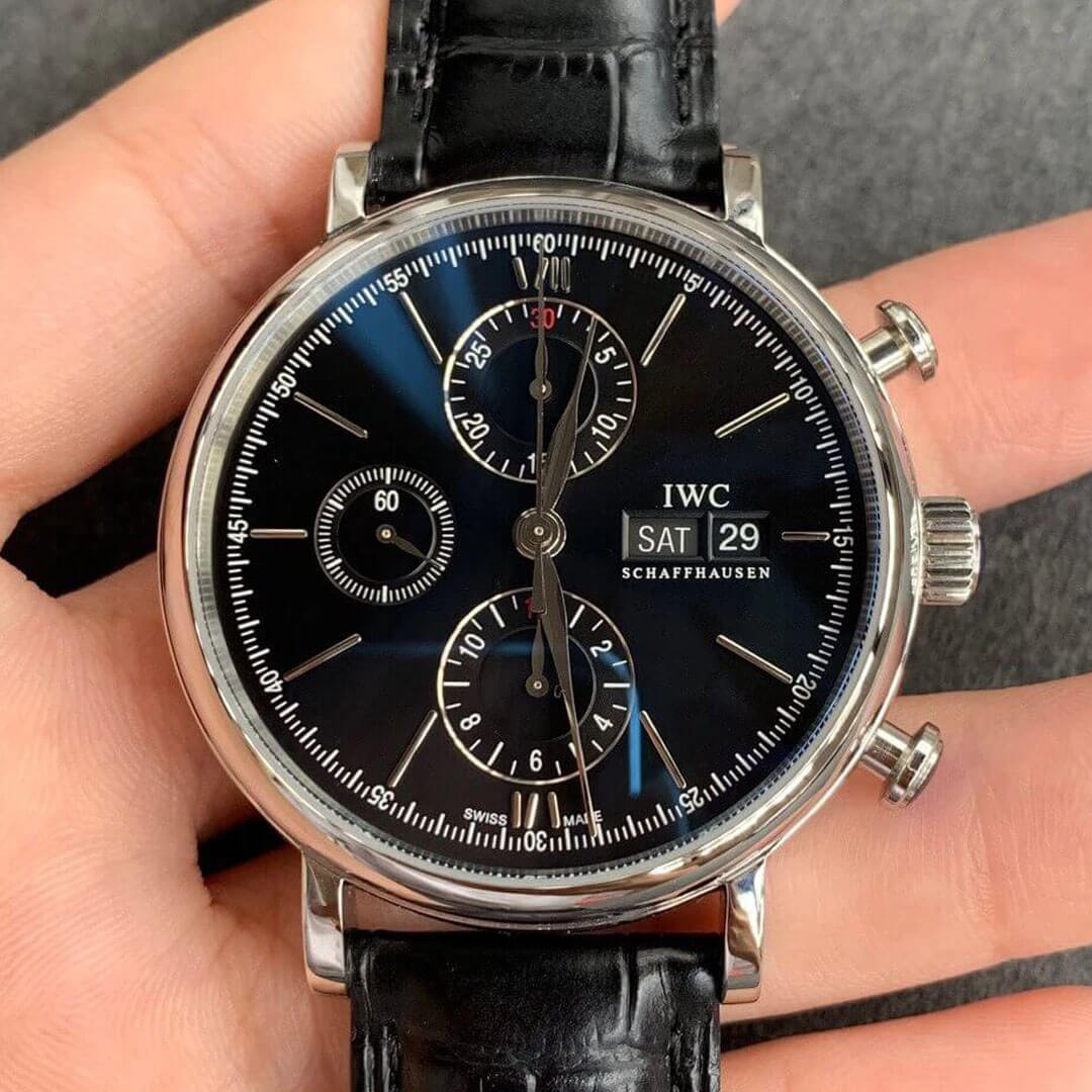 Shop Authentic IWC Portofino Chronograph Black Dial Black Leather Strap Watch for Men - IW391008 - Luxxuri