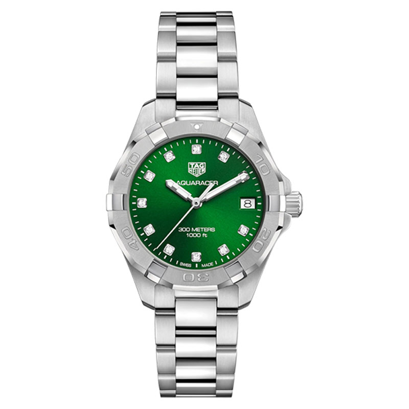 Shop Authentic Tag Heuer Aquaracer Diamonds Emerald Green Dial Watch for Women - WBD1316.BA0740 - Luxxuri